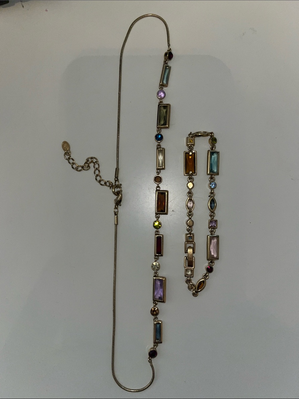 Monet Gold-Tone Necklace and Bracelet with Multi-Color Stones